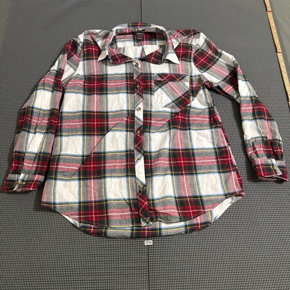 Eddie Bauer Womens Classic Fit Plaid Button Down Shirt Red White Blue Size L